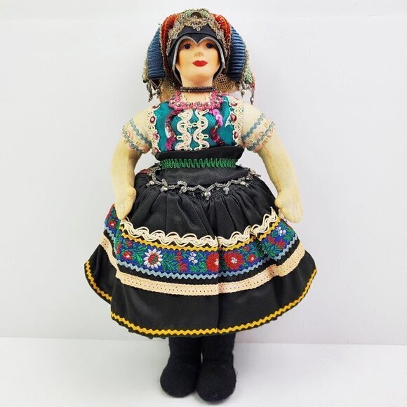 Czech Traditional Vintage 1950s Girl Doll Ornate Headdress Outfit Czechoslovakia - Picture 1 of 16